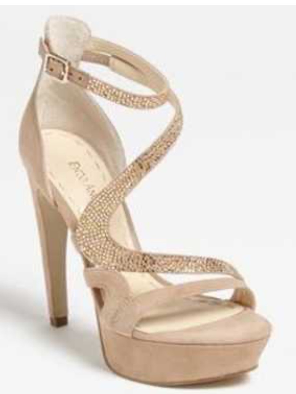 Enzo Angiolini Embellished Champagne Strappy High Heels with Ankle Strap